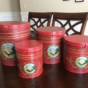 Set of 4 Rooster metal canister